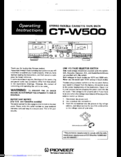 Pioneer CT-W500 Operating Instructions Manual