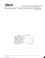 Dacor Renaissance RNTT365GB Use And Care Manual