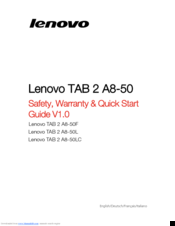Lenovo TAB 2 A8050F Safety, Warranty & Quick Start Manual