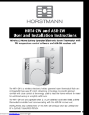 Horstmann ASR-ZW User And Installation Instructions Manual