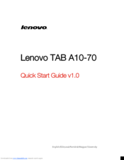 Lenovo TAB A10-70 Quick Start Manual