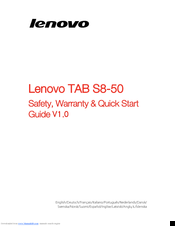 Lenovo TAB S8-50 Safety, Warranty & Quick Start Manual