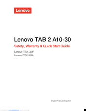 Lenovo TAB 2 A10-30 Safety, Warranty & Quick Start Manual