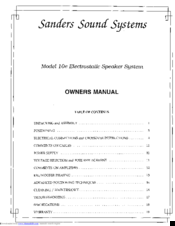 Sanders Sound Systems 10E Owner's Manual