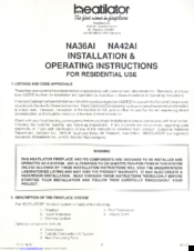 Heatilator NA42AI Installation And Operating Instructions Manual