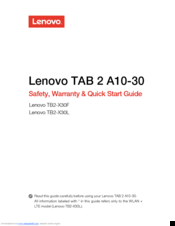 Lenovo TAB 2 A10-30 Safety, Warranty & Quick Start Manual