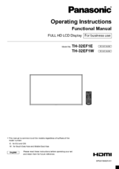 Panasonic th-32ef1w Operating Instructions Manual