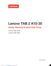 Lenovo TAB 2 A10-30 Safety, Warranty & Quick Start Manual