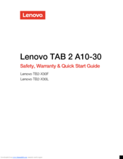 Lenovo TAB 2 A10-30 Safety, Warranty & Quick Start Manual