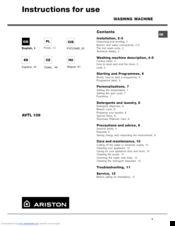 Hotpoint Ariston AVTL 109 Instructions For Use Manual