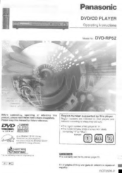 Panasonic DVDRP62 - DIG. VIDEO DISC PLAY Operating Instructions Manual