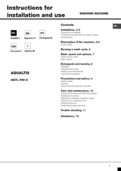 Hotpoint AQUALTIS AQ7L 092 U Instructions For Installation And Use Manual