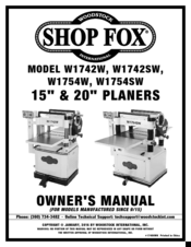 Shop fox W1754W Owner's Manual