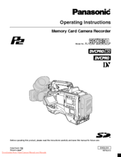 Panasonic AJSPX800P - P2 CAMCORDER Operating Instructions Manual