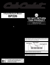 Cub Cadet BP226 Operator's Manual