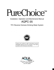 Aqua Systems AQPC-35 Installation, Operation And Maintenance Manual