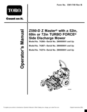 Toro Z580-D Z Master 74266CP Operator's Manual