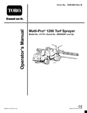 Toro multi-pro 1200 Operator's Manual