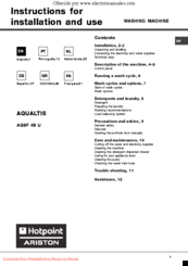 Hotpoint Ariston AQUALTIS AQ9F 49 U Instructions For Installation And Use Manual