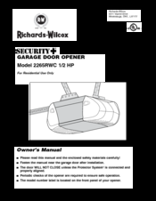 Richards-Wilcox Security+ 2265RWC Owner's Manual