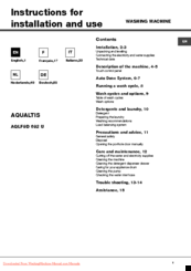 Hotpoint Ariston AQUALTIS aqlf9d 692 u Instructions For Installation And Use Manual