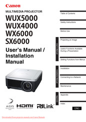 Canon WUX5000 User's Manual & Installation Manual