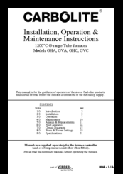 Carbolite GVC Installation, Operation & Maintenance Instructions Manual