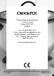 Sunbeam Crockpot CKCPRC6040 Instruction Manual