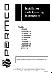 Parmco AR 600-WHT Installation And Operating Instructions Manual
