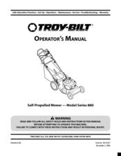 Troy-Bilt 860 series Operator's Manual
