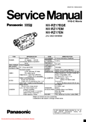Panasonic NV-RZ17EM Service Manual