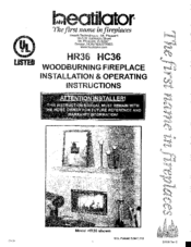 Heatilator HR Installation & Operating Instructions Manual