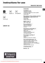 Hotpoint Ariston ARXXF 125 Instructions For Use Manual