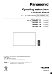 Panasonic TH-75EF1U Operating Instructions Manual