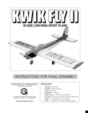 Global Hobby Kwik Fly II ARF Instructions For Final Assembly