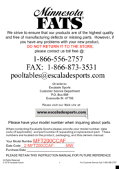 Minnesota Fats MFT200CCAF Instruction Manual