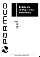 Parmco GD-2 Installation And Operating Instructions Manual