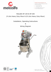 Metcalfe SP-100 Installation And Operating Instructions Manual