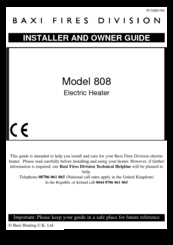 Baxi 808 Installer And Owner Manual
