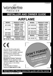 Wonderfire airflame 18 xl rc Installer And Owner Manual
