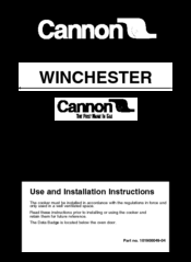 Cannon Winchster Use And Installation Instructions