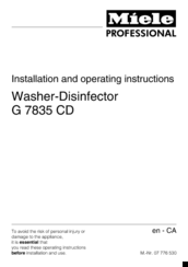 Miele G 7835 CD Installation And Operating Instructions Manual