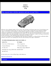 Volvo 2002 V70 Operation And Care Manual