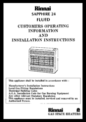 Rinnai Sapphire Operating Information And Installation Instructions