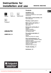 Hotpoint Ariston AQ9D 68 U H Instructions For Installation And Use Manual