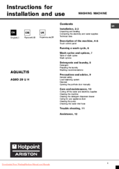 Hotpoint Ariston AQ9D 29 U H Instructions For Installation And Use Manual