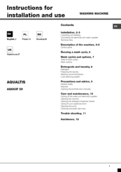 AQUALTIS AQS63F 29 Instructions For Installation And Use Manual