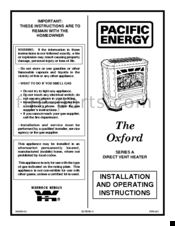 Pacific energy The Oxford Installation And Operating Instructions Manual