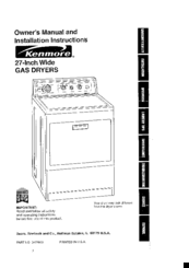 Kenmore 90 Series Gas Owner's Manual And Installation Instructions