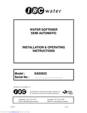 Ibc Water SAS0922 Installation And Operating Instructions Manual
